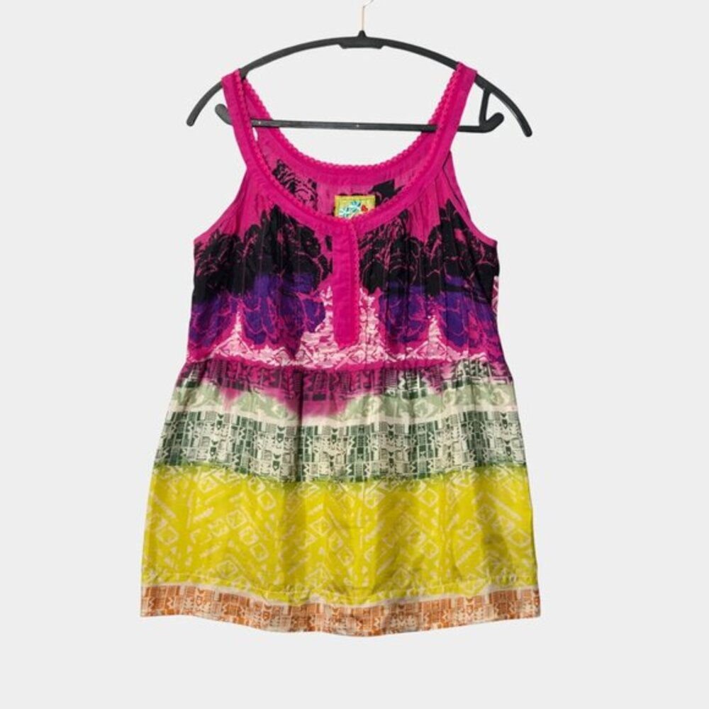 Johnny‎ Was Silk Sleeveless Blouse S Colorful Multicolor Vibrant Resortwear
